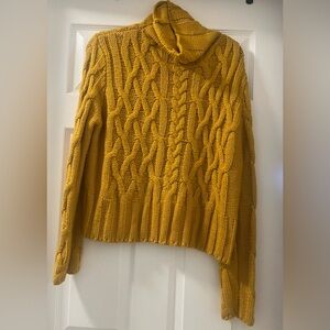 Mustard Cable Knit Turtleneck Sweater - Women